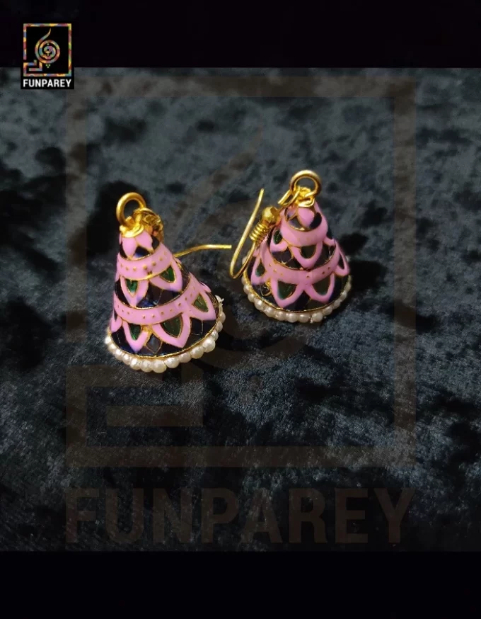 Ethnic Tribal Metallic Earrings "Chime Pinkish" - Image 3
