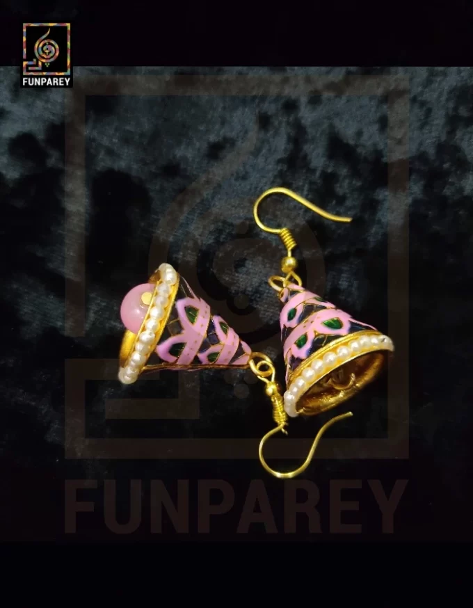Ethnic Tribal Metallic Earrings "Chime Pinkish" - Image 2