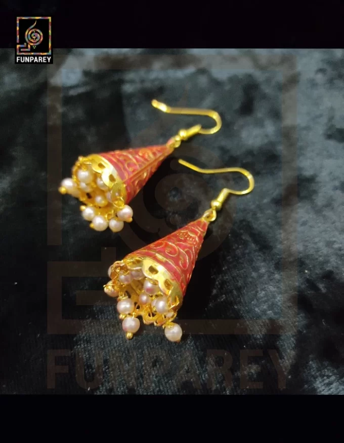 Ethnic Tribal Metallic Earrings "Chime Carnelian V2" - Image 2