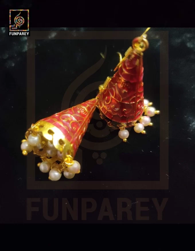Ethnic Tribal Metallic Earrings "Chime Carnelian V2" - Image 4