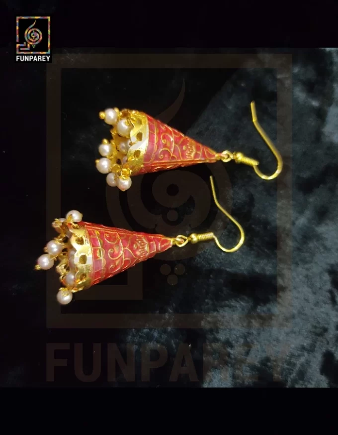 Ethnic Tribal Metallic Earrings "Chime Carnelian V2" - Image 5