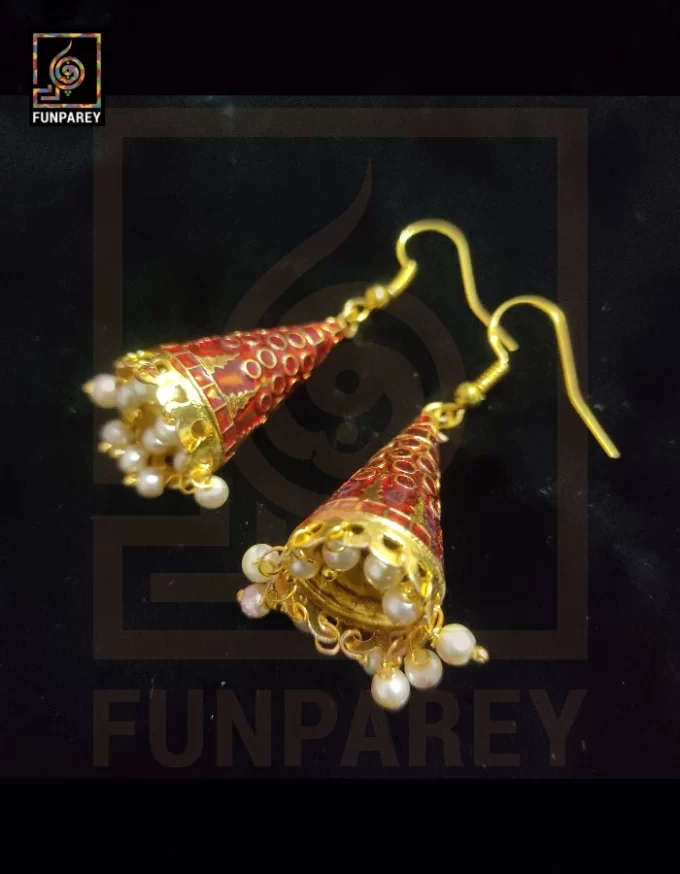 Ethnic Tribal Metallic Earrings “Chime Vermilion V2” - Image 2
