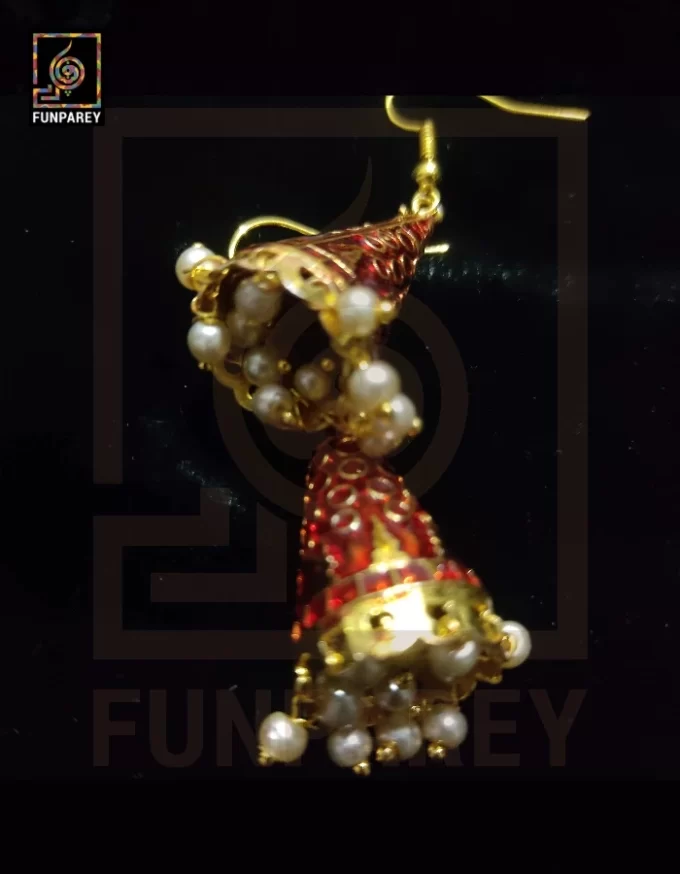 Ethnic Tribal Metallic Earrings “Chime Vermilion V2” - Image 4