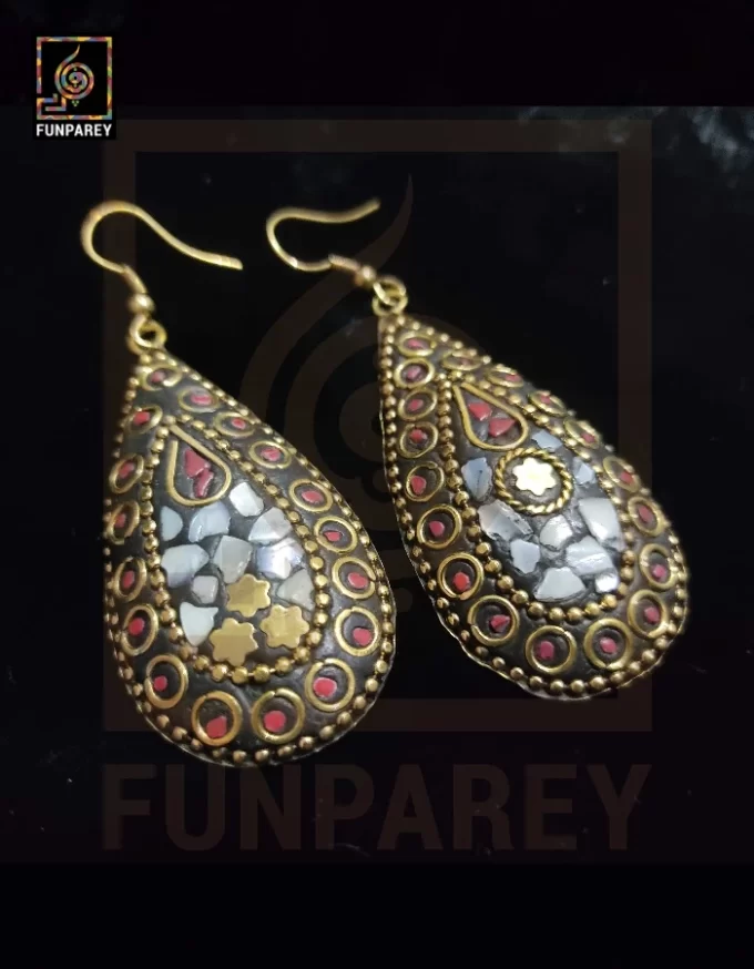 Ethnic Tribal Metallic Earrings "Opulent White" - Image 2