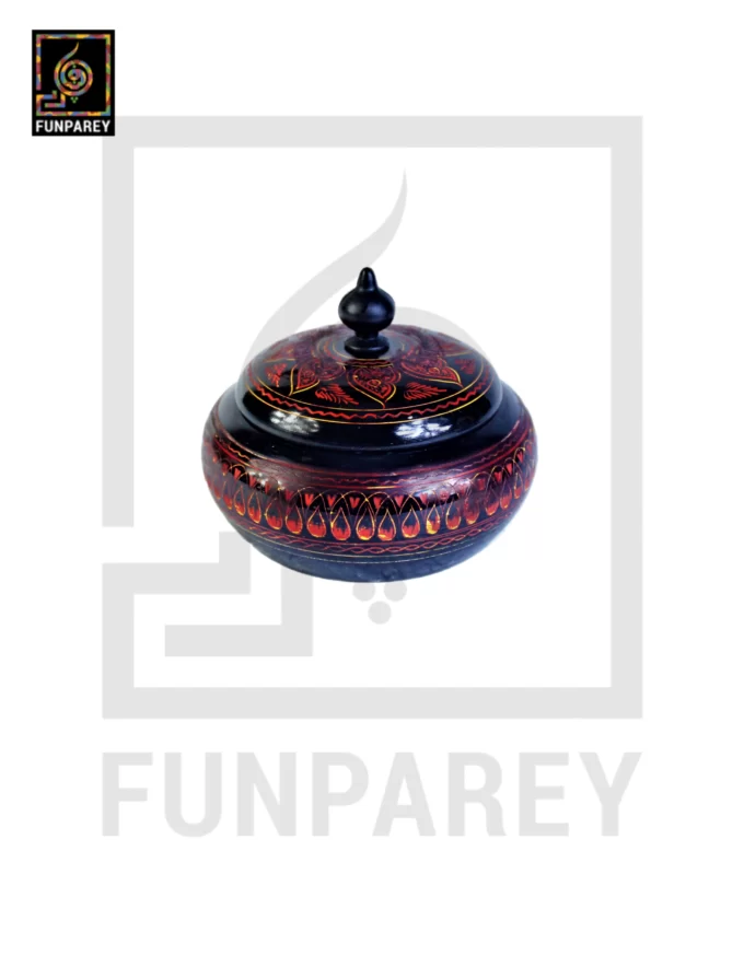 Wooden Candy Bowl 4" with Nakshi Art Red and Yellow - Image 14