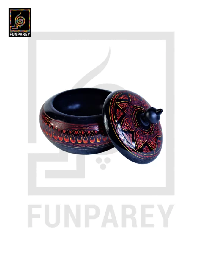 Wooden Candy Bowl 4" with Nakshi Art Red and Yellow - Image 15