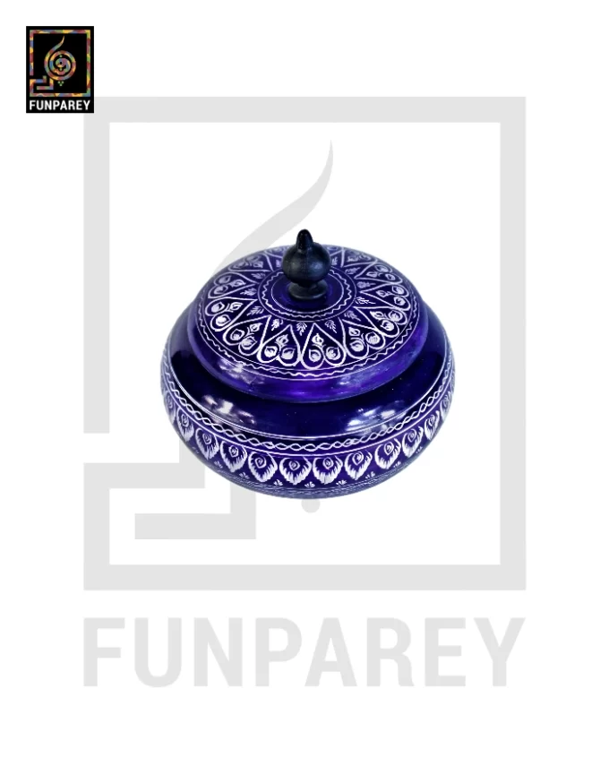 Wooden Candy Jar 4" with Nakshi Art Blue Pottery - Image 3