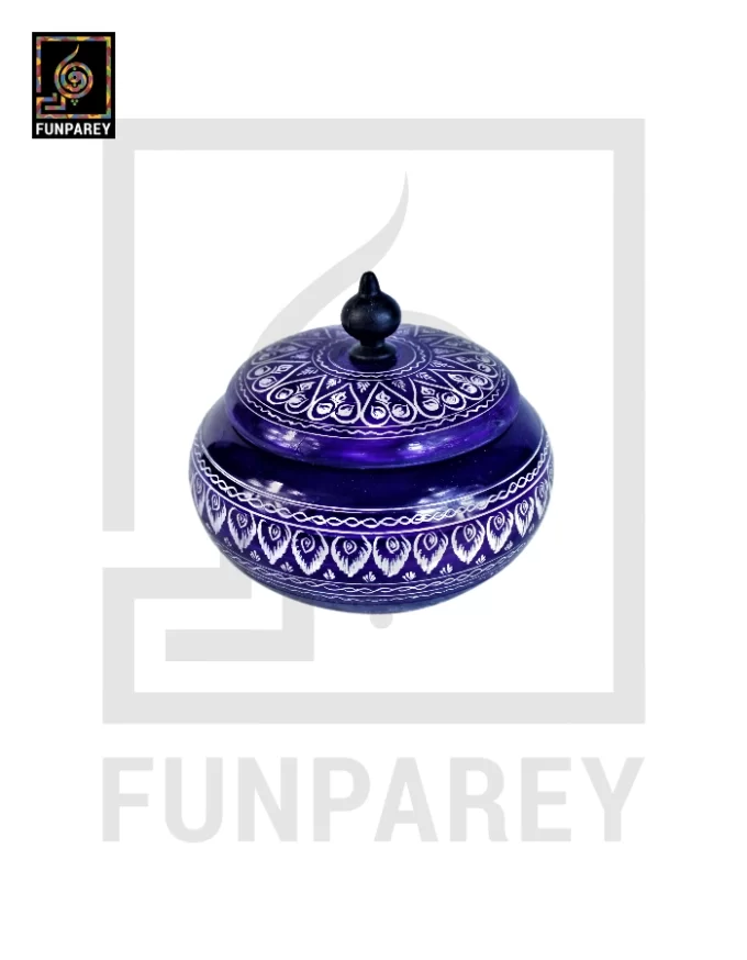 Wooden Candy Jar 4" with Nakshi Art Blue Pottery - Image 4