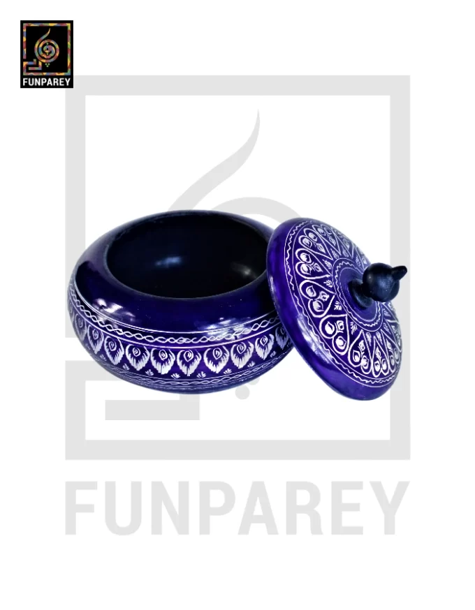 Wooden Candy Jar 4" with Nakshi Art Blue Pottery