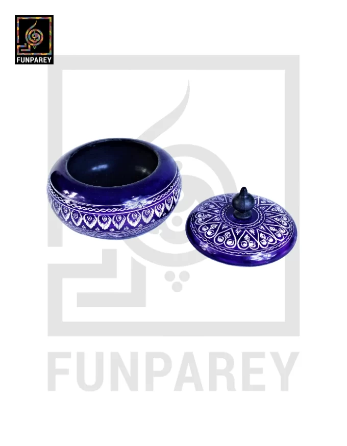Wooden Candy Jar 4" with Nakshi Art Blue Pottery - Image 2