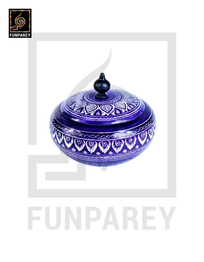 Wooden Candy Jar 6" with Nakshi Art Blue Pottery