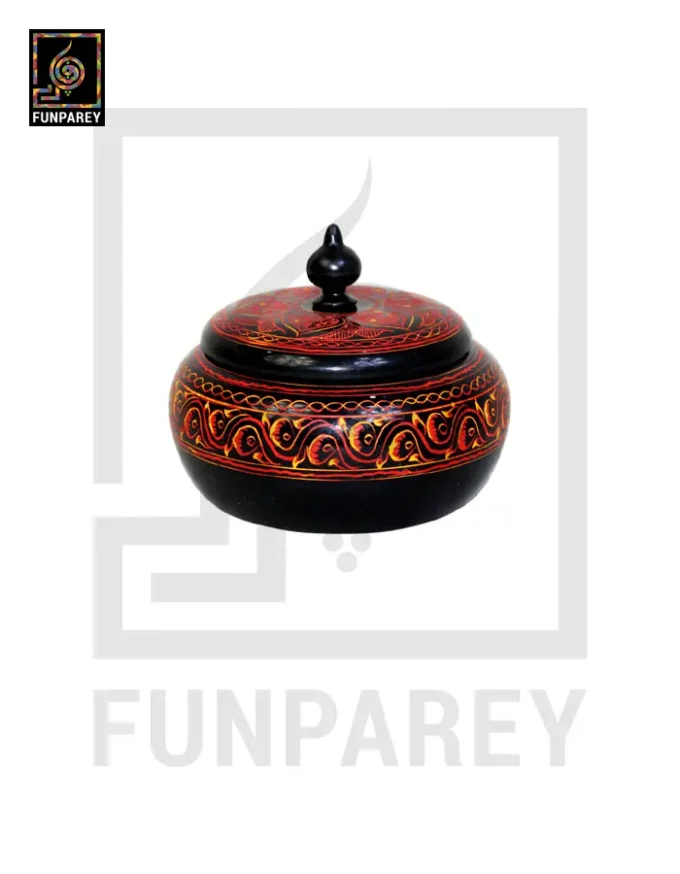 Wooden Candy Bowl 4" with Nakshi Art Red and Yellow - Image 2