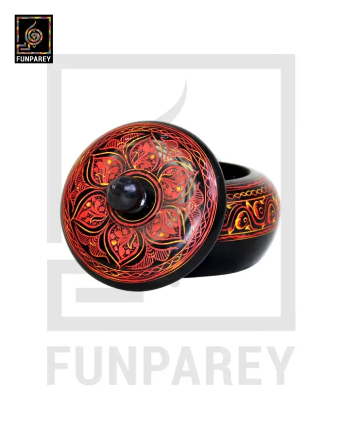 Wooden Candy Bowl 4" with Nakshi Art Red and Yellow - Image 4