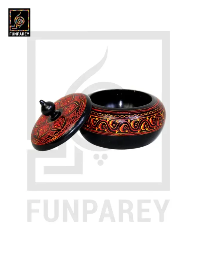 Wooden Candy Bowl 4" with Nakshi Art Red and Yellow - Image 5