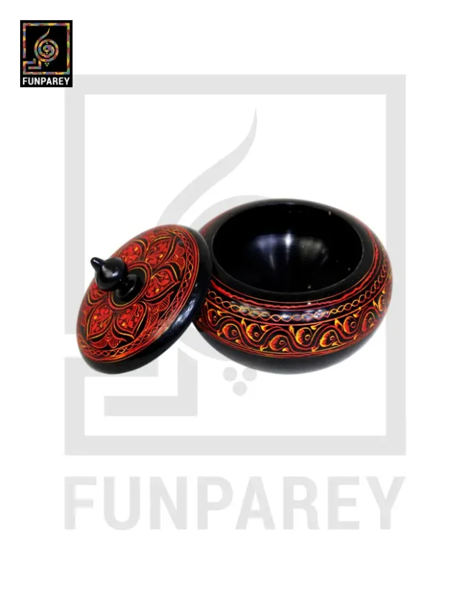 Wooden Candy Bowl 4" with Nakshi Art Red and Yellow - Image 6