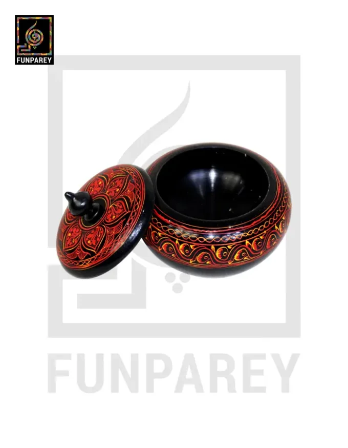 Wooden Candy Bowl 4" with Nakshi Art Red and Yellow - Image 7