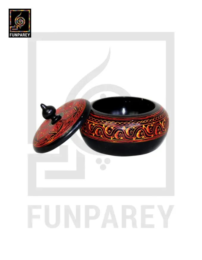 Wooden Candy Bowl 4" with Nakshi Art Red and Yellow - Image 8