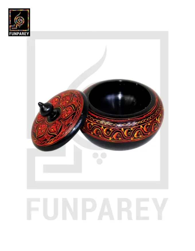 Wooden Candy Bowl 4" with Nakshi Art Red and Yellow - Image 9