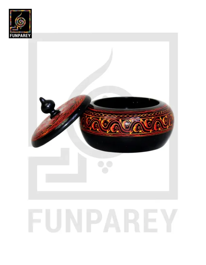 Wooden Candy Bowl 4" with Nakshi Art Red and Yellow - Image 11