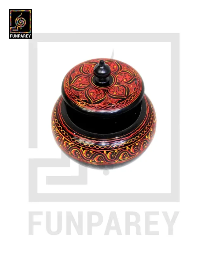 Wooden Candy Bowl 4" with Nakshi Art Red and Yellow - Image 13