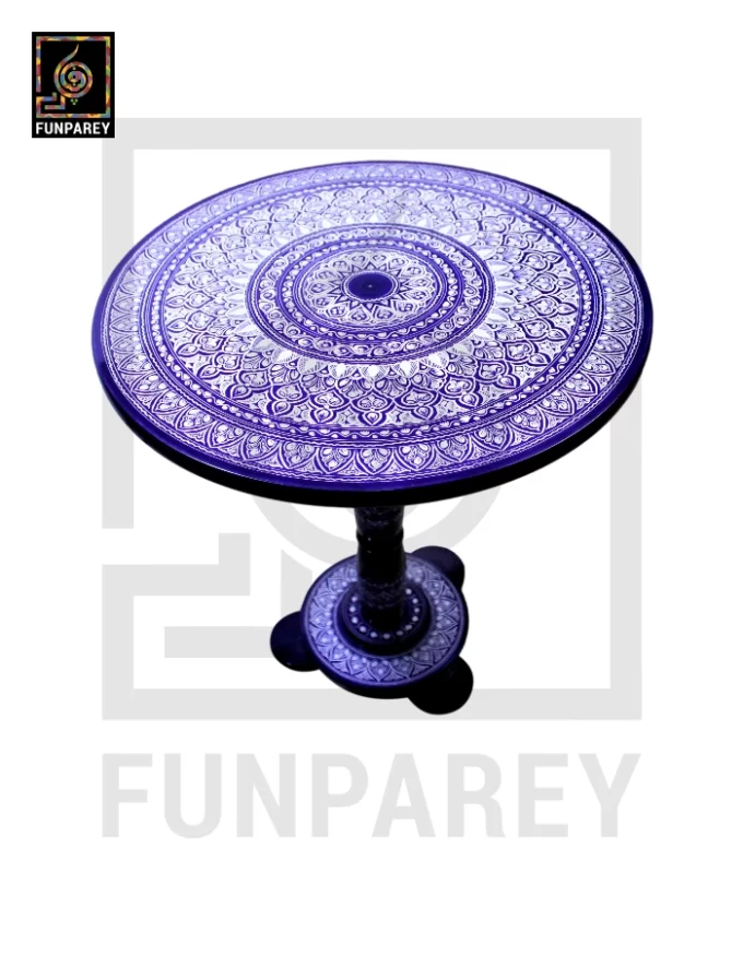 18" Nakshi Table with Blue Pottery Art Dark - Image 13