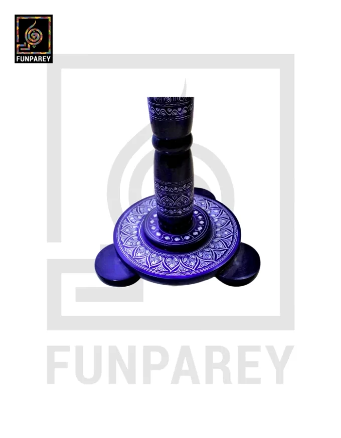 18" Nakshi Table with Blue Pottery Art Dark - Image 9