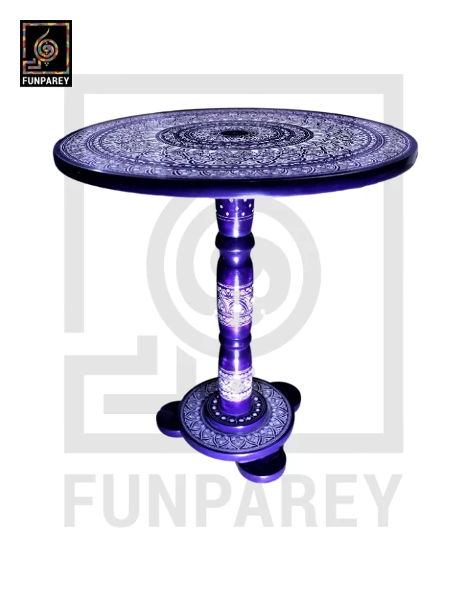 18" Nakshi Table with Blue Pottery Art Dark - Image 2
