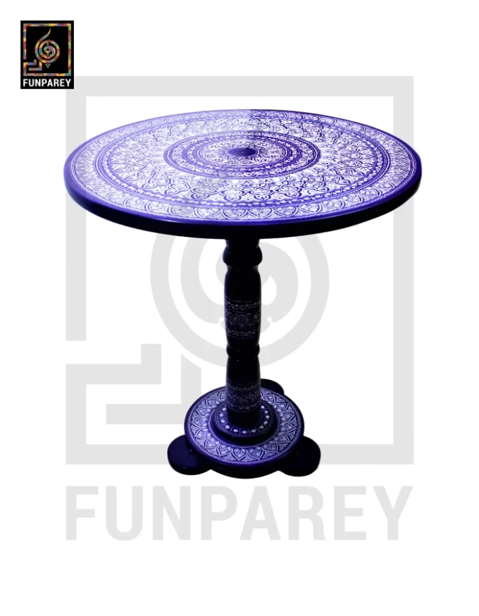 18" Nakshi Table with Blue Pottery Art Dark - Image 4
