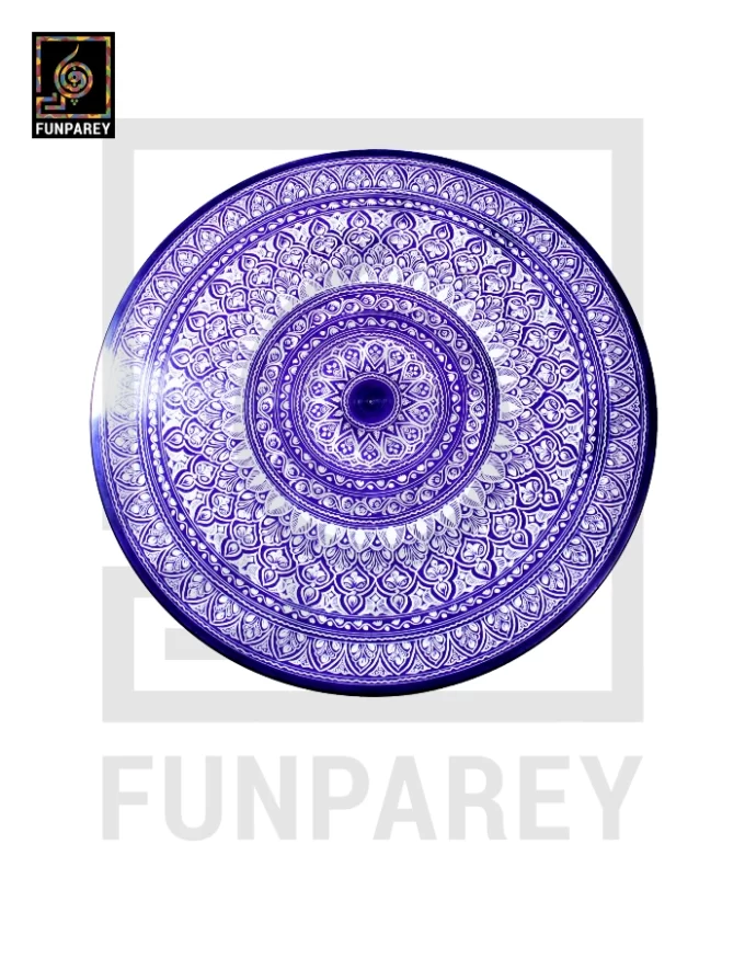 18" Nakshi Table with Blue Pottery Art Dark - Image 8