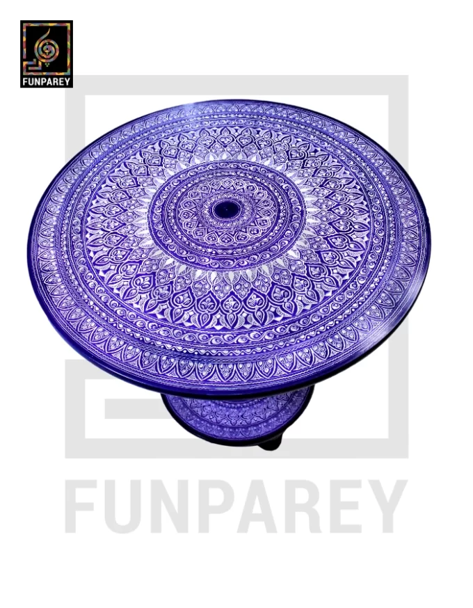 24" Nakshi Table with Blue Pottery Art Dark - Image 10