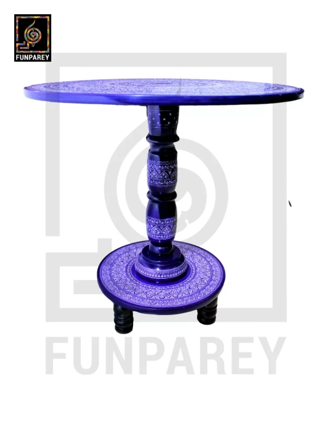 24" Nakshi Table with Blue Pottery Art Dark - Image 6