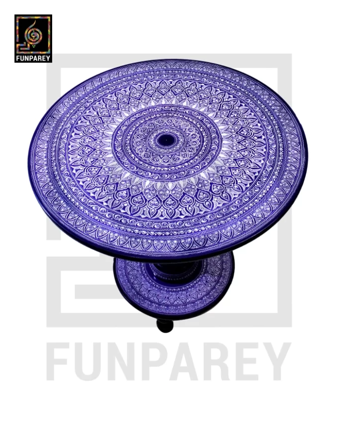 24" Nakshi Table with Blue Pottery Art Dark - Image 11