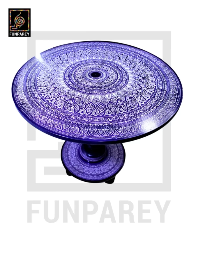 Nakshi Table with Blue Pottery Art Dark