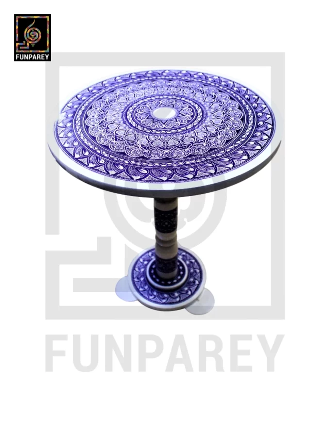 16" Nakshi Table with Blue Pottery Art Light - Image 13