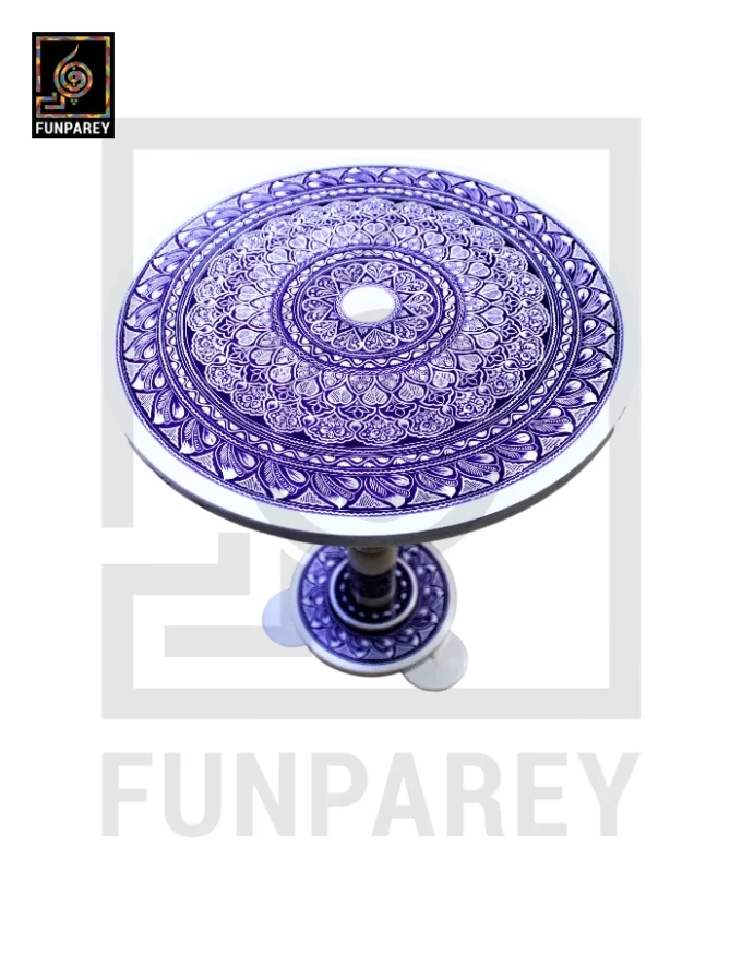 16" Nakshi Table with Blue Pottery Art Light