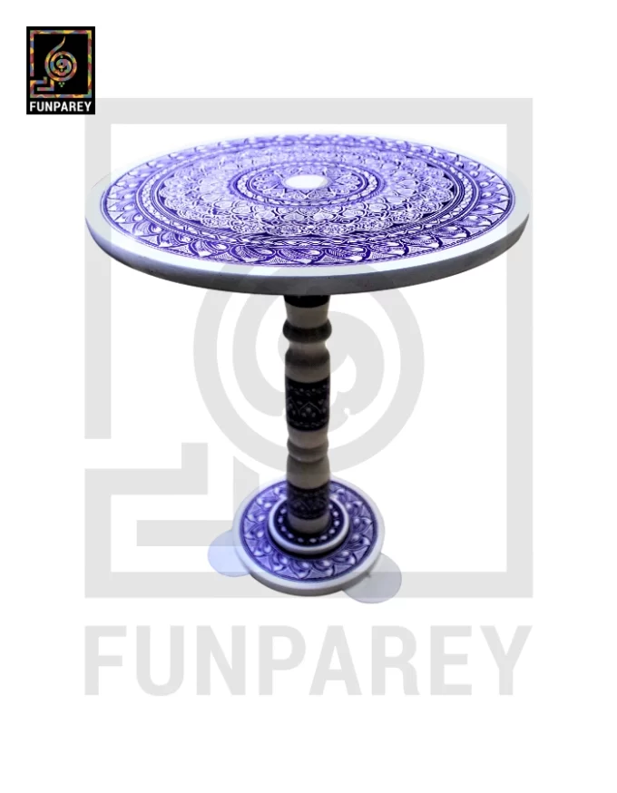 16" Nakshi Table with Blue Pottery Art Light - Image 5