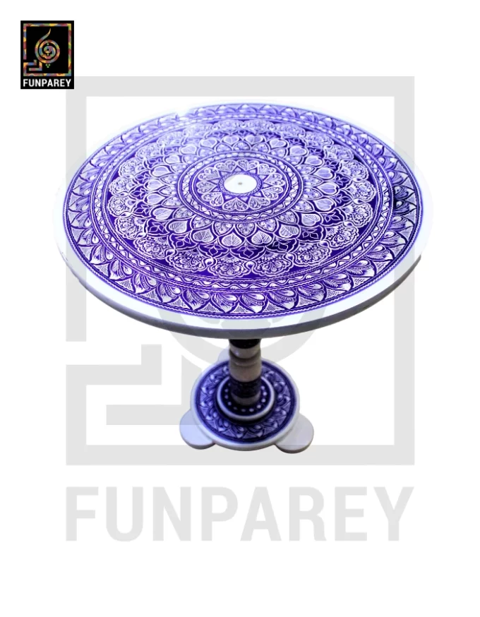 18" Nakshi Table with Blue Pottery Art Light - Image 13