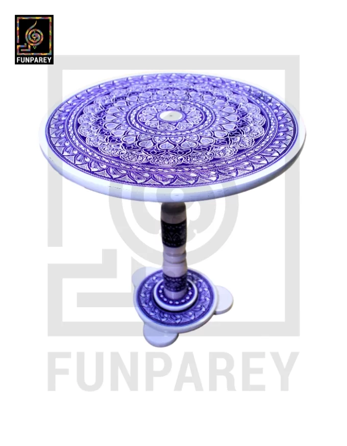 18" Nakshi Table with Blue Pottery Art Light - Image 11