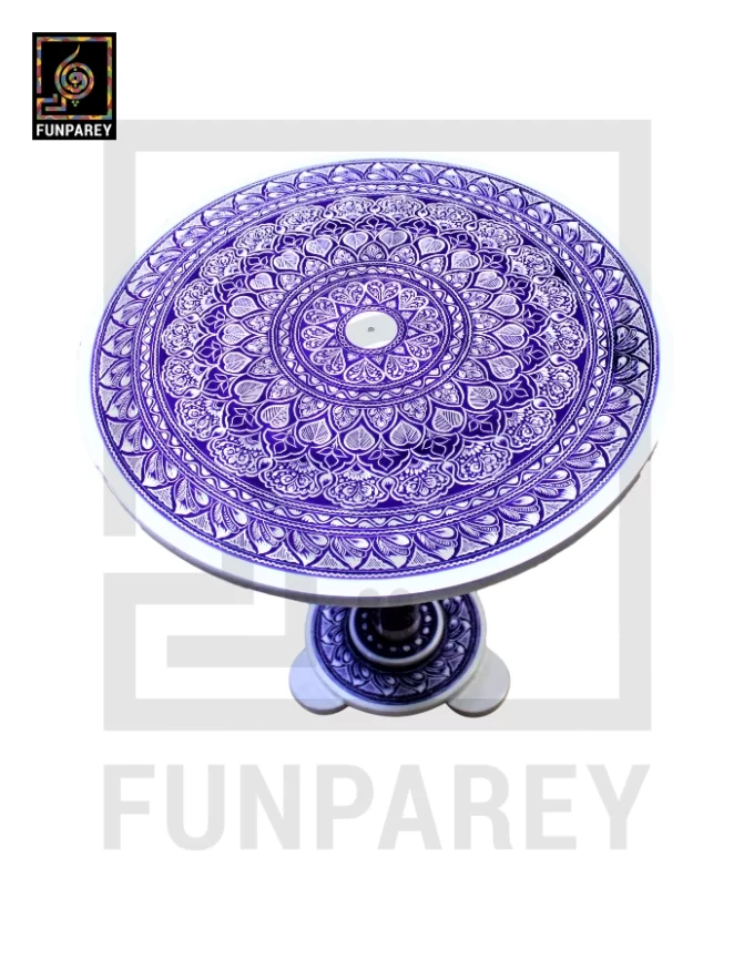 18" Nakshi Table with Blue Pottery Art Light - Image 7