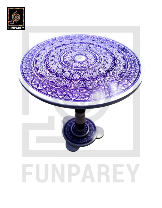 18" Nakshi Table with Blue Pottery Art Light