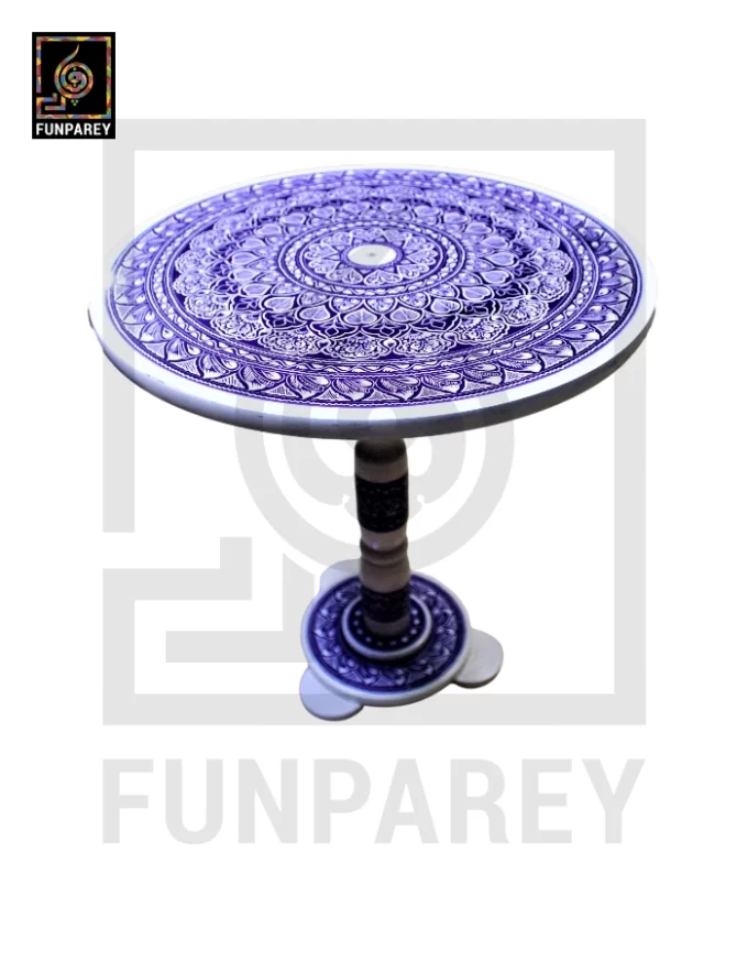 18" Nakshi Table with Blue Pottery Art Light - Image 4