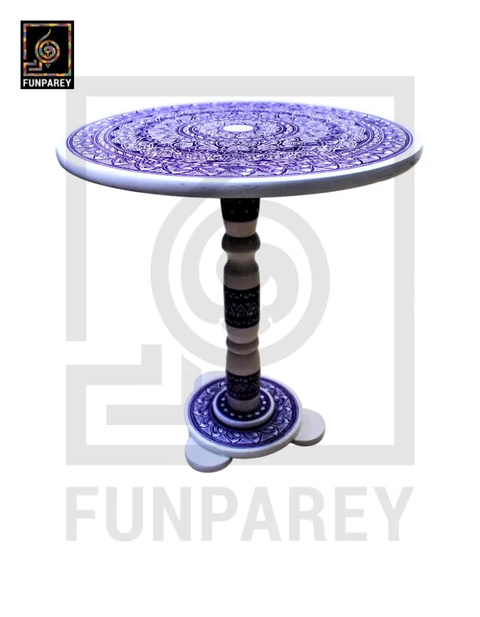 18" Nakshi Table with Blue Pottery Art Light - Image 5