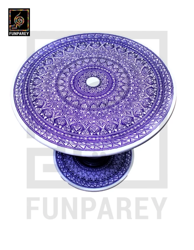 24" Nakshi Table with Blue Pottery Art Light - Image 9