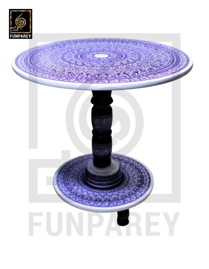 24" Nakshi Table with Blue Pottery Art Light - Image 14