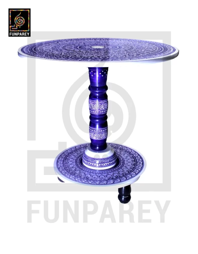 24" Nakshi Table with Blue Pottery Art Light - Image 5