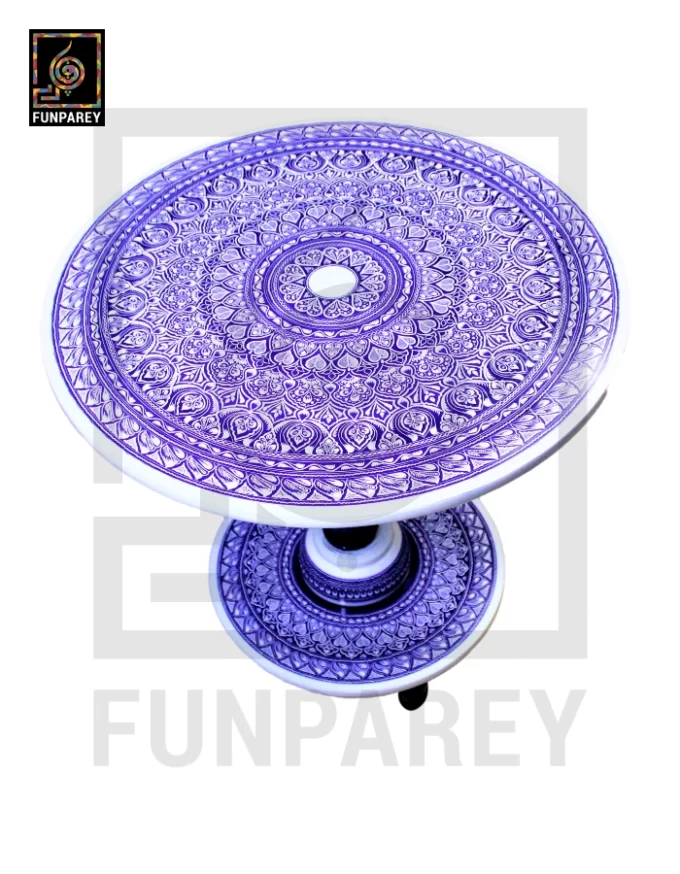 24" Nakshi Table with Blue Pottery Art Light - Image 7