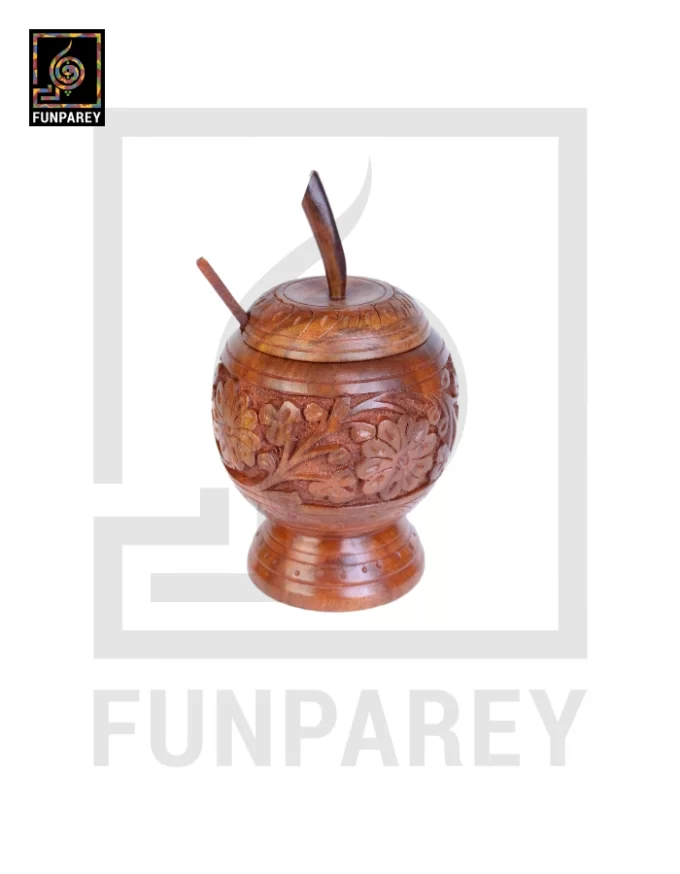 Hand Crafted Wooden Sugar Pot - Apple Shaped - Image 2