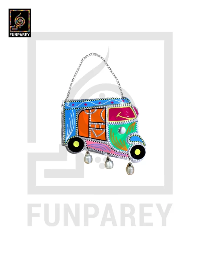 Handmade Truck Art Chamak Patti Wall Hanging Plate Rickshaw Model Medium