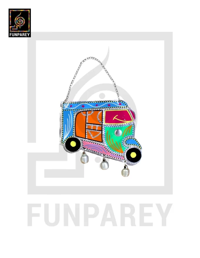 Handmade Truck Art Chamak Patti Wall Hanging Plate Rickshaw Model Medium - Image 4