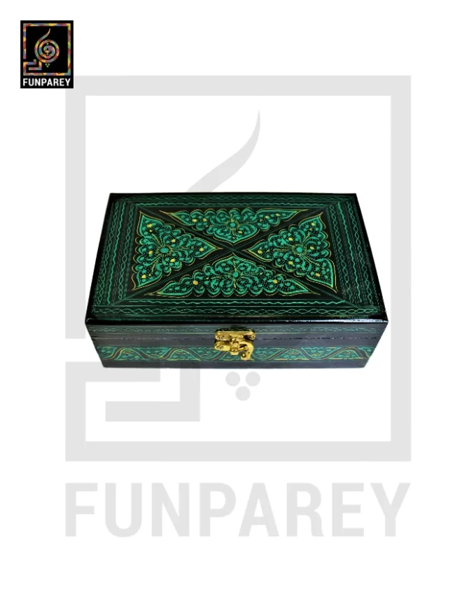 Wooden Jewelry Box 8/5 with Nakshi Art Green - Image 3